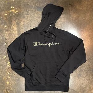 Champion Black Camo Men's Hoodie Sweatshirt Script Logo Small Unisex